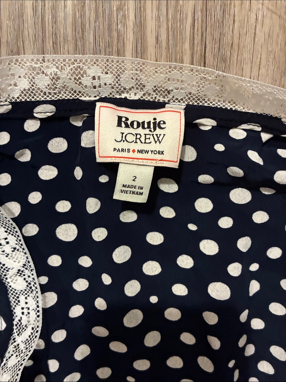 Rouje Navy & Cream Polka Dot Lace-Trim Chemise